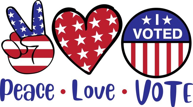 Peace Love Vote isolated on the white background. Vector illustration