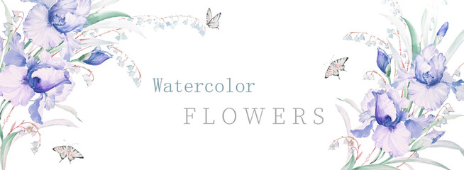 
Illustration of watercolor iris flowers