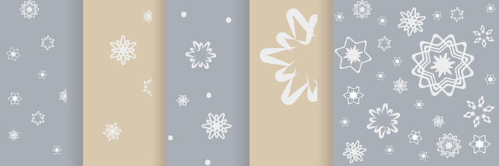 Christmas backgrounds with snowflakes. snowflakes on a gray and beige background. Suitable for creating winter, holiday, New Year, Christmas textiles, backgrounds, cards, posters