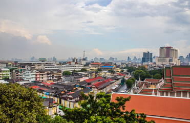 Fototapeta premium view to the cityscape of Bangkok Thailand Asia from Wat Saket