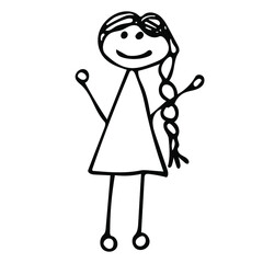 Single element a girl with a pigtail, drawn in a childish way. Vector Doodle illustration for greeting cards, posters and children's design.