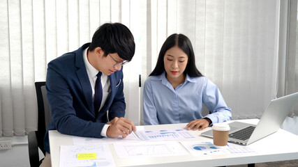 Business People Meeting discussion Analysis  with professional investor working new start up project at office, Corporate team brainstorming concept.