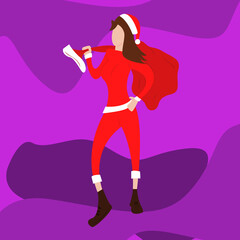 Beautiful Santa Girl Carrying Red Sack