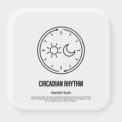 Circadian rhythm thin line icon. Sleep regulation by hormones. Vector illustration.
