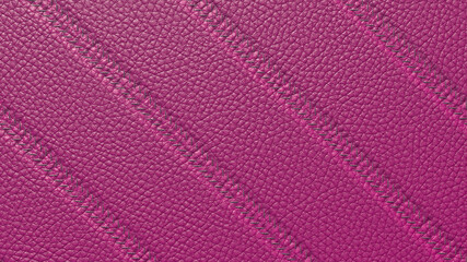 Bovine coarse-grained leather background with decorative stitch top stitch. The purple leather texture is closely sewn with diagonal stripe threads. 3D-rendering
