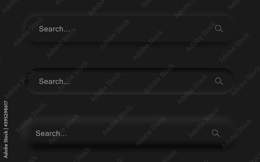 Fototapete Set of Black Search bar form templates of neomorphic interface. Neomorphism trendy 2020 design elements, UI components. Vector layout illustration isolated objects for website, interface, social media