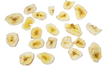 banana chips dried and fried banana slices isolated on white background