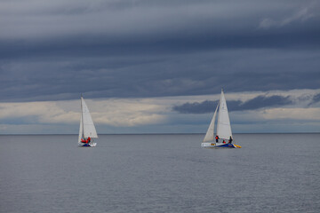 Obraz premium KAKUMAE, ESTONIA - MAY, 30, 2020: Cloudy spring day at the yacht port near Tallinn