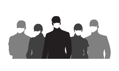 People wearing medical masks, set of isolated vector silhouettes. Group of men and women with respirators