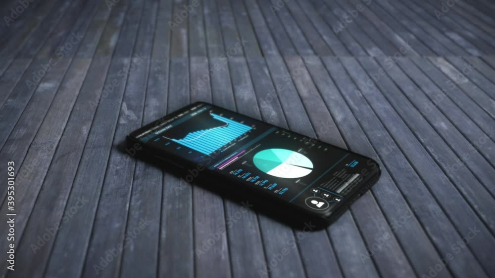 Poster modern smartphone stock market app on screen. futuristic interface with charts and data. trading onl