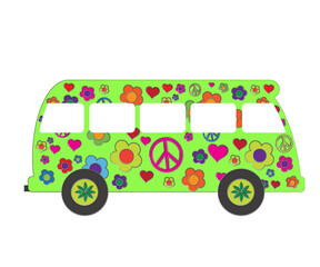 Hippie bus on a white background. Cartoon. Vector illustration.