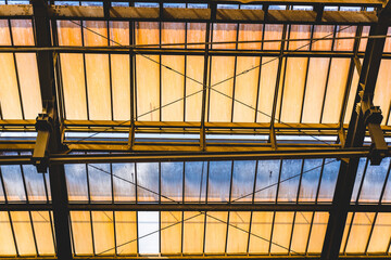 colorful glass on the roof of a industrial building