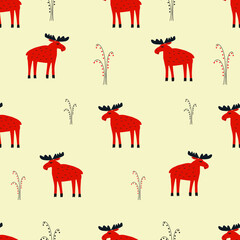 Seamless pattern with red elks.