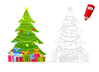 coloring page for kids, christmas tree