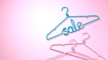 A hanger with the inscription SALE in green on a pink background. 3d render