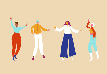 A group of women of different race dance