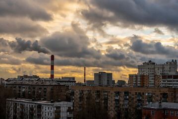 Fototapeta premium Panoramic view of cityscape at sunset