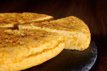 A closeup of a fresh tasty Spanish omelette, a traditional dish from Spain