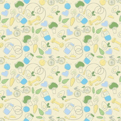 Fitness elements seamless pattern vector illustration. healthy lifestyle