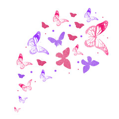 Fototapeta na wymiar Flock of silhouette butterflies on white