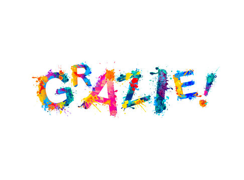 Inscription in Italian: Thank You (grazie). Splash paint letters