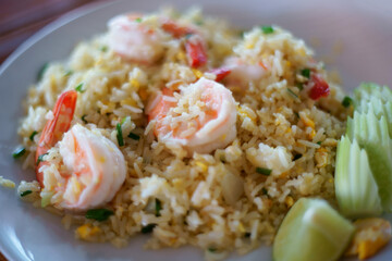 Thai fried rice with prawns.