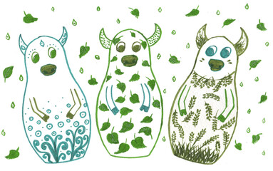 Bull matryoshka symbolizing spring. series of seasons.