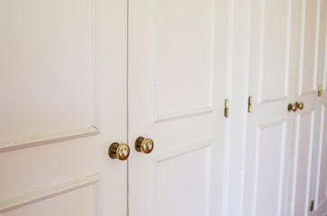 Vintage white wooden cupboard doors with metal handles antique