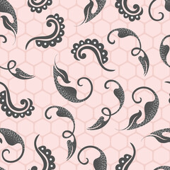 Black Tendrils and Scrolls Vector Seamless Pattern