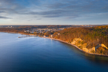 Fototapeta na wymiar Aerial landscape of the Orlowo cliff at sunrise, Gdynia. Poland