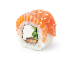Philadelphia sushi roll isolated on white background