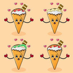 Illustration vector graphic cartoon character of crepe. Happy with love expresion.