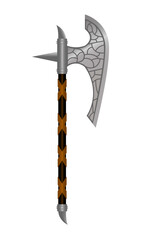 Fantasy axe with wooden shaft and engraving on the steel blade 