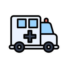 sickness and disease related ambulance van with plus sign vectors with editable stroke,