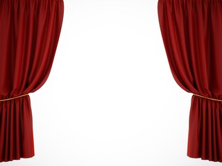 3D rendering red stage curtain on white background