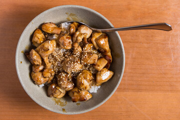 Rice with teriyaki chicken grill