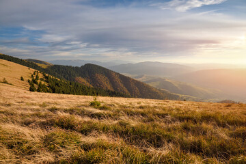 Fototapeta na wymiar Amazing sunset. Autumn sunny day. Landscape of the mountains