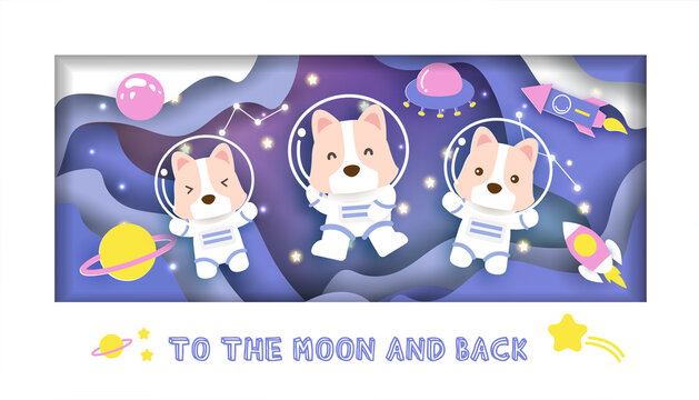 Baby shower card . with a cute dog in the galaxy for birthday card ,post card,