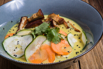 Vegan curry with tofu and vegetables.