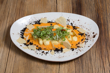 Eggless lenten potato gnocci sauce.