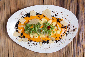 Eggless lenten potato gnocci sauce.