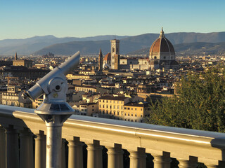 unused telescopes to admire the view on the panoramic terrace of Piazzale Michelangelo in Florence....