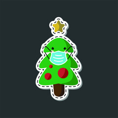 Vector image. Drawing of a nice Christmas tree with a mask. Image to decorate.