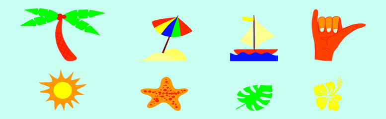 set of beach element cartoon icon design template with various models. vector illustration isolated on blue background