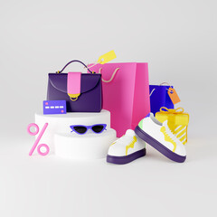 Shopping and retail. Clothes and accessories. 3d render