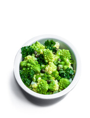Romanesco cauliflower with capers and onion salad isolated on white