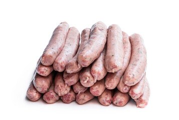 Pork sausages chipolatas isolated on white background