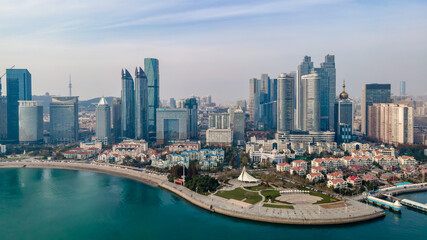 Naklejka premium Shandong Qingdao city coastline aerial photography