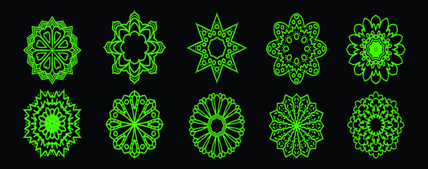 set of islamic ornament. cartoon icon design template with various models. vector illustration isolated on black background