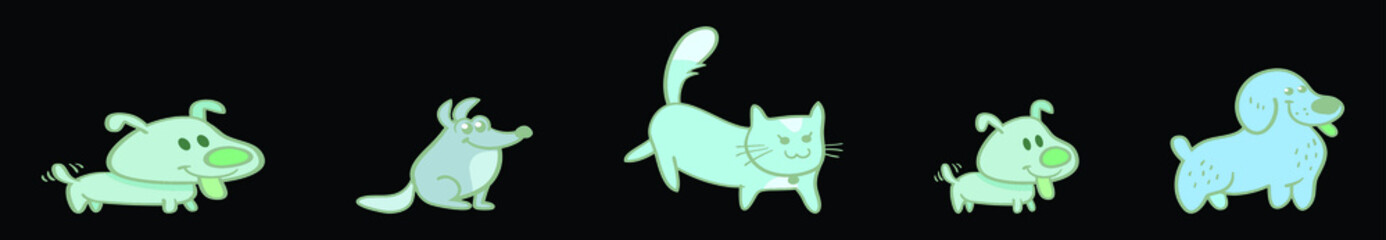 set of dogs and cats. cartoon icon design template with various models. vector illustration isolated on black background